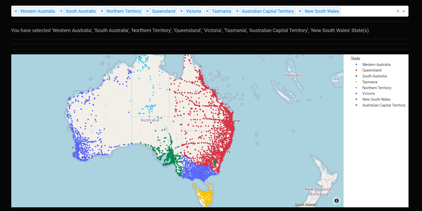 Info-app showing location of public toilets in Australia
