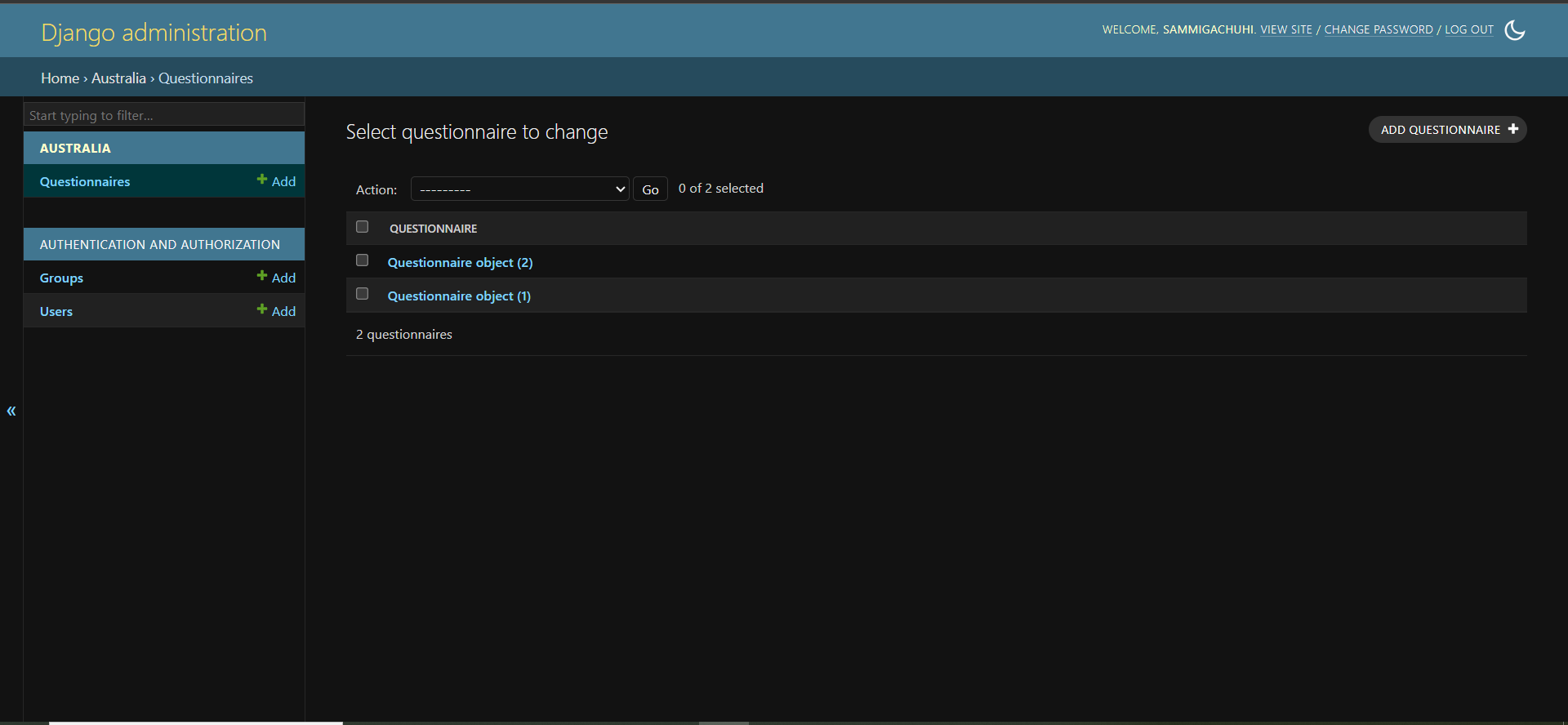 Django models listed